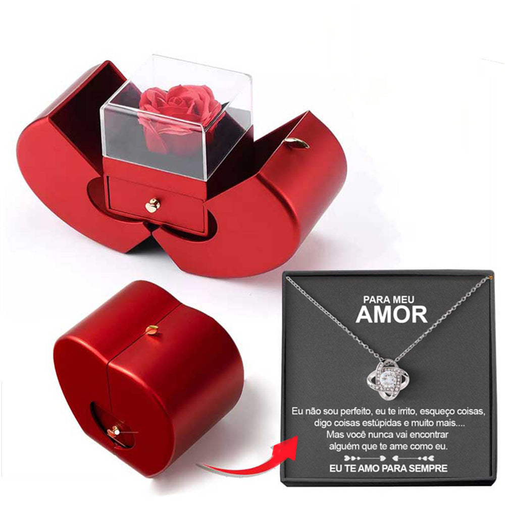 Eternal Rose Apple Jewelry Box – Necklace Gift for Her | Valentine's, Mother's Day, Christmas