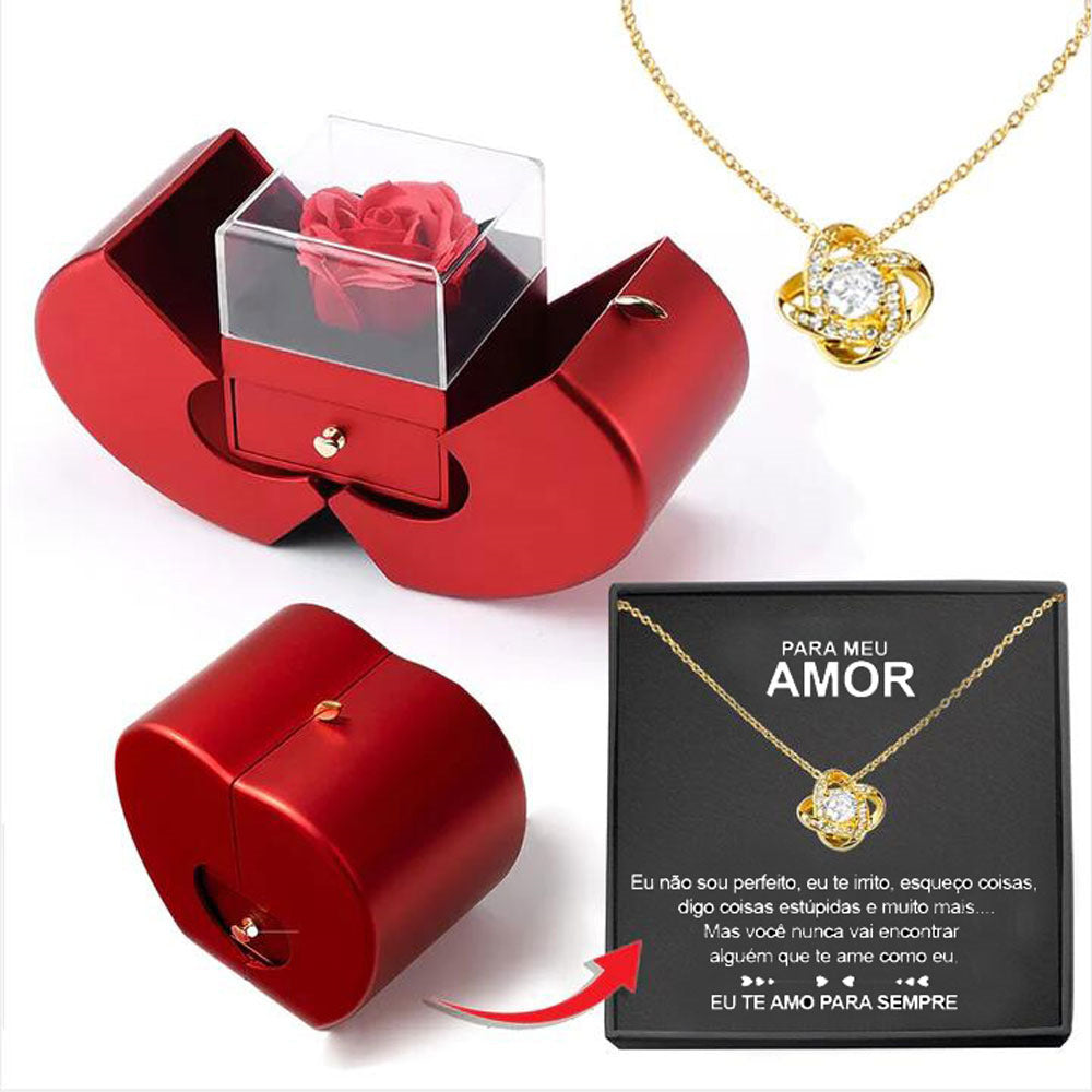 Eternal Rose Apple Jewelry Box – Necklace Gift for Her | Valentine's, Mother's Day, Christmas