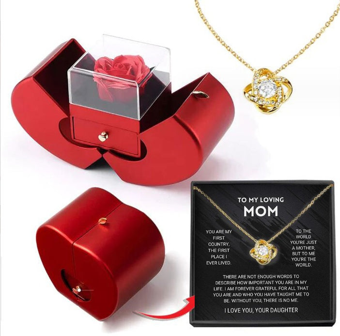 Eternal Rose Apple Jewelry Box – Necklace Gift for Her | Valentine's, Mother's Day, Christmas
