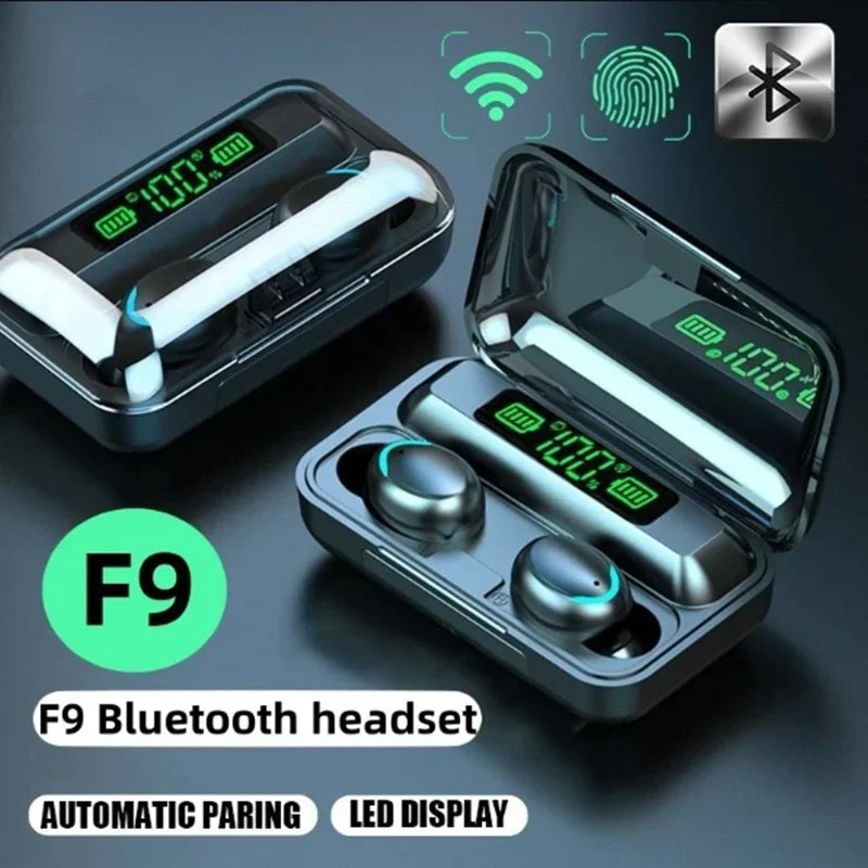 F9 TWS Wireless Bluetooth Earbuds – Waterproof Headphones with LED Display & Large-Capacity Charging Case - The Highest Nation