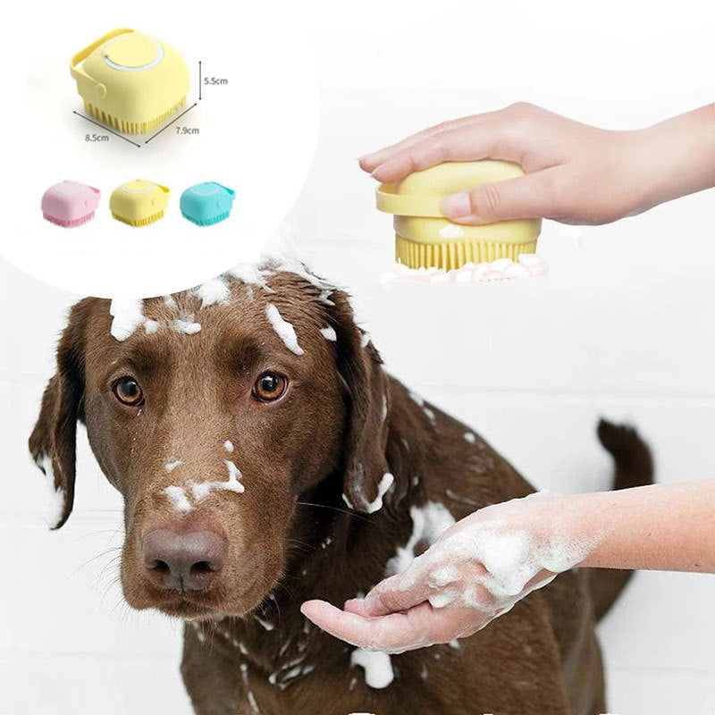Silicone Pet Bath & Massage Glove – Grooming Brush for Dogs & Cats with Shampoo Dispenser