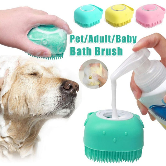 Silicone Pet Bath & Massage Glove – Grooming Brush for Dogs & Cats with Shampoo Dispenser