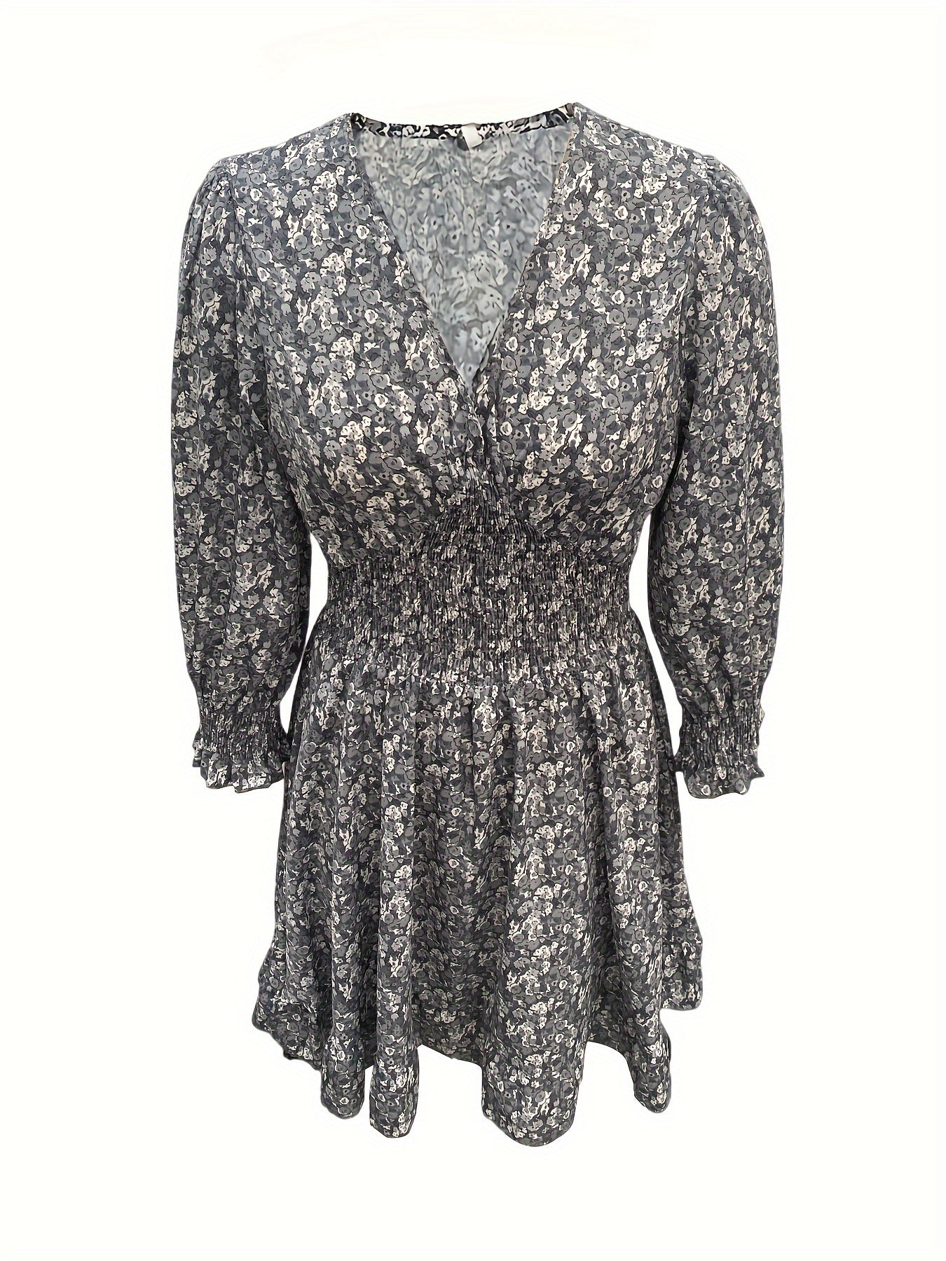 Floral V-Neck Shirred Waist Dress – Casual Spring & Summer Style - The Highest Nation