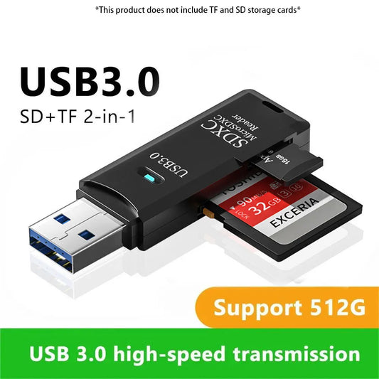 2-in-1 High-Speed USB Card Reader – USB 3.0/2.0, Supports SD & TF Cards for PC, Laptop, Camera, Car