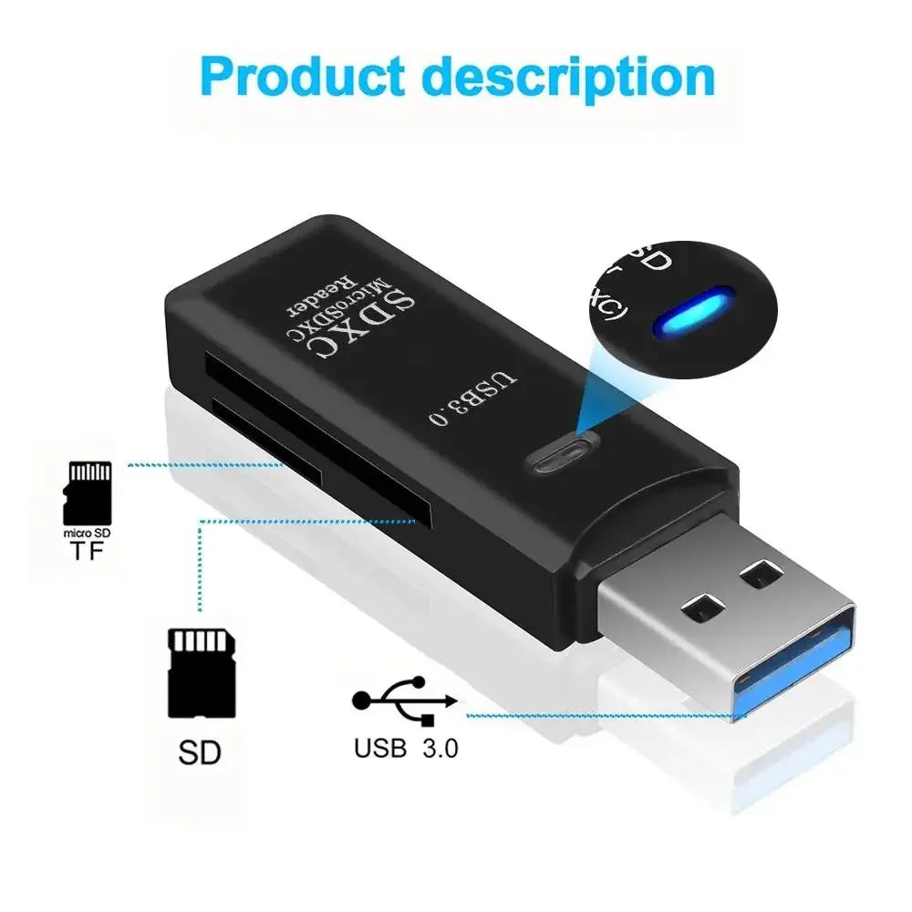 2-in-1 High-Speed USB Card Reader – USB 3.0/2.0, Supports SD & TF Cards for PC, Laptop, Camera, Car - The Highest Nation
