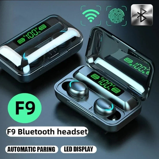 F9 TWS Wireless Bluetooth Earbuds – Waterproof Headphones with LED Display & Large-Capacity Charging Case